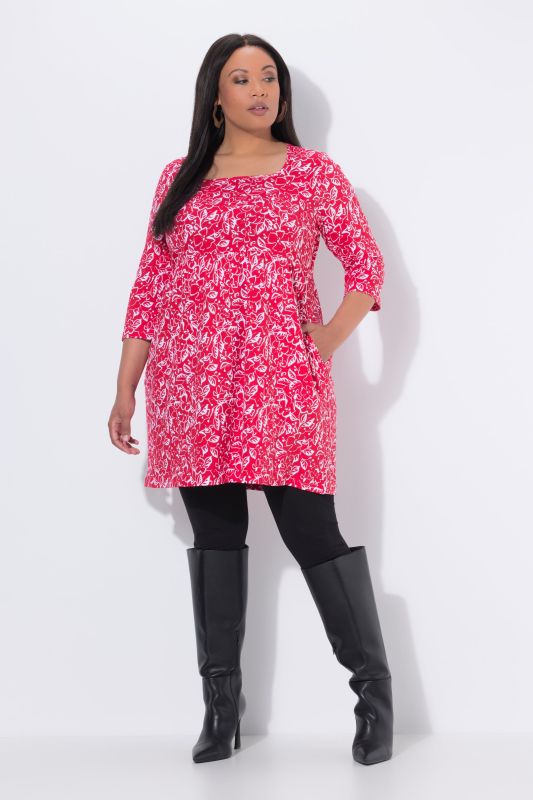 Tropical Flower A-Line Pocket Knit Tunic Dress