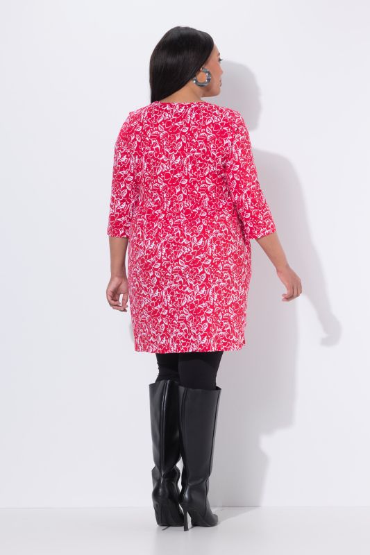 Tropical Flower A-Line Pocket Knit Tunic Dress