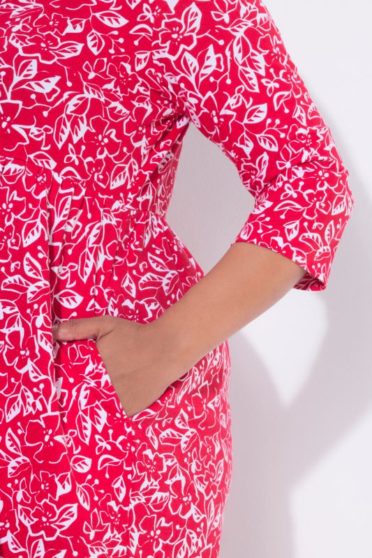 Tropical Flower A-Line Pocket Knit Tunic Dress