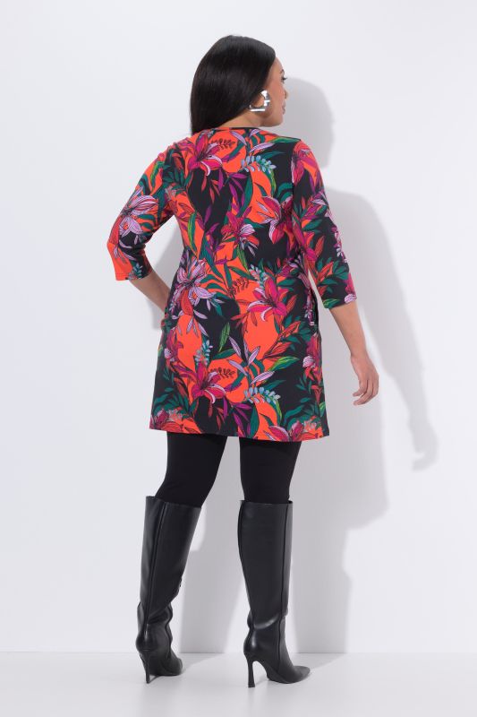 Tropical Flower Knit Tunic Dress