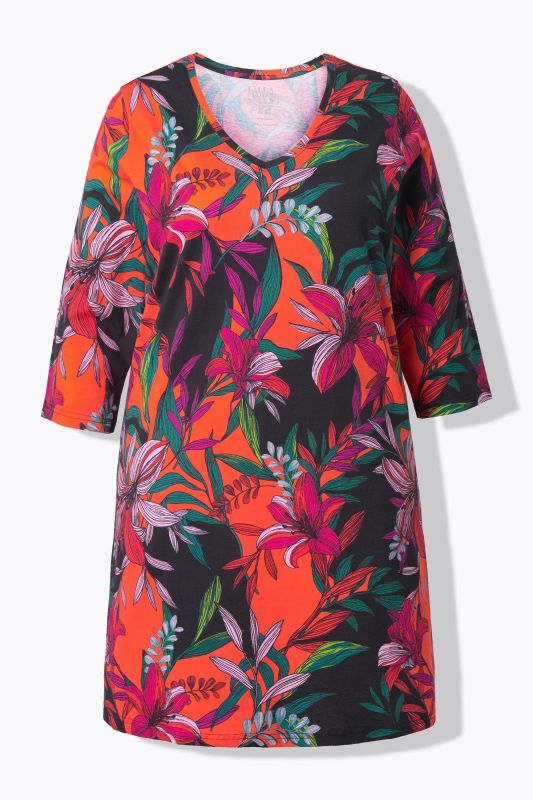 Tropical Flower Knit Tunic Dress