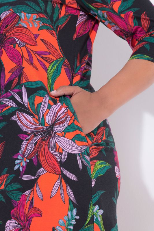 Tropical Flower Knit Tunic Dress