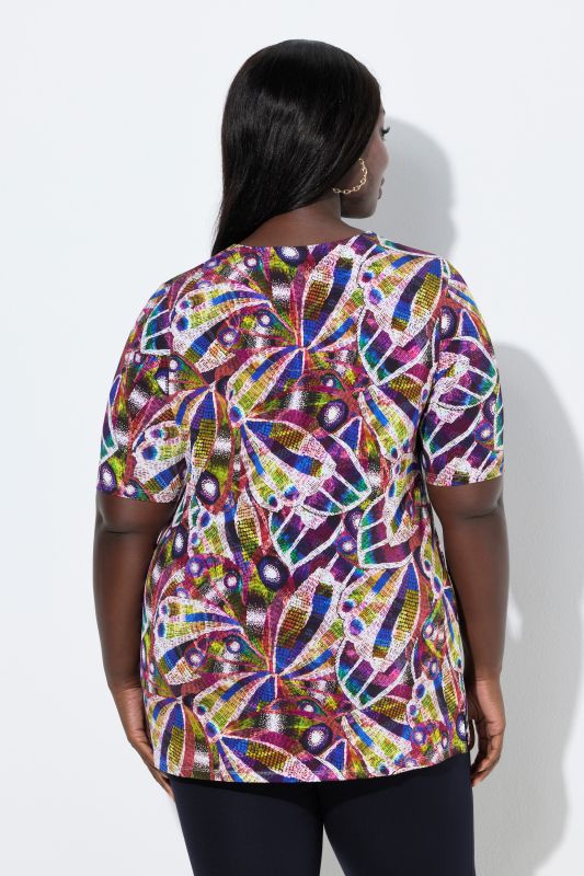 Graphic Peacock Print Slinky Top