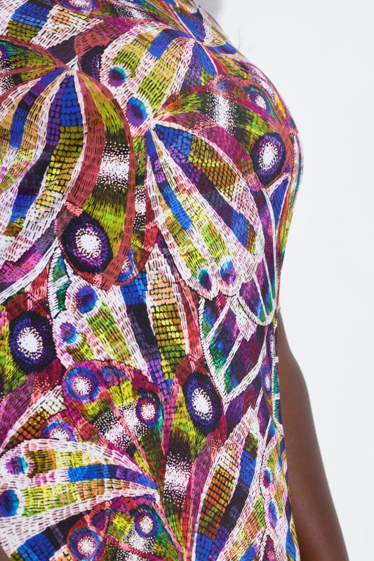 Graphic Peacock Print Slinky Top