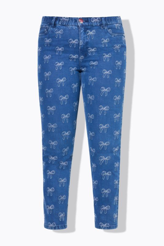 Дънки тип Mom с бродирани панделки