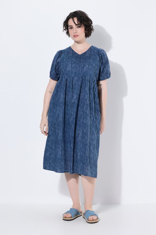 Striped Voile Puff Sleeve Dress
