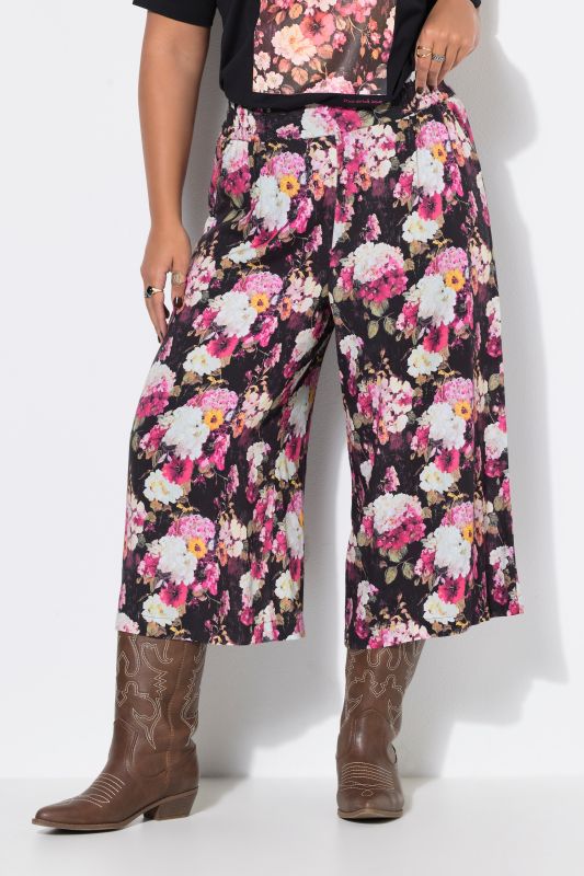 Hydrangea Print Elastic Waist Culottes