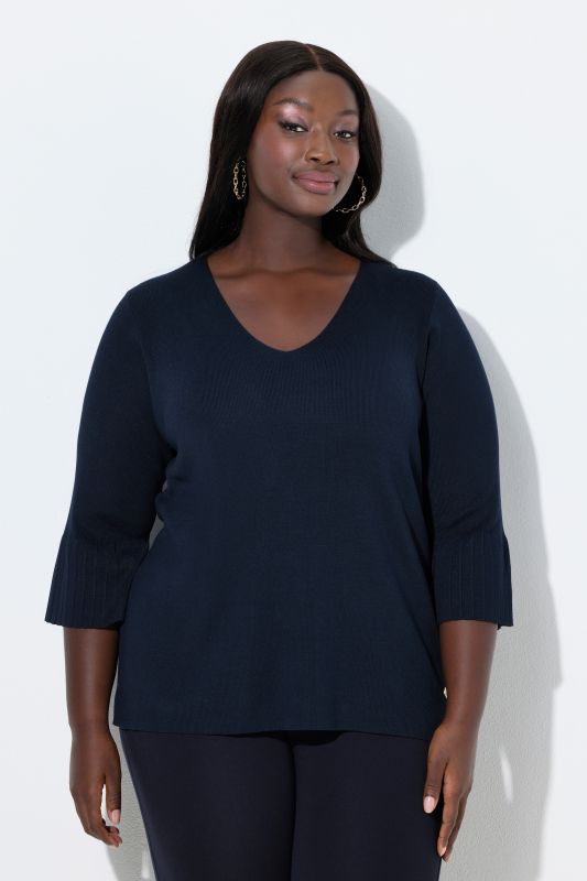 Ribbed Knit V-Neck Sweater