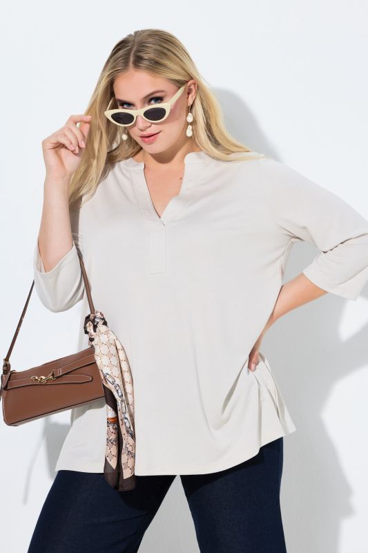 Split Neck 3/4 Sleeve  Modal Blend Tee