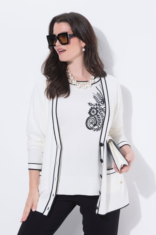 Contrast Piping Twinset Cardigan