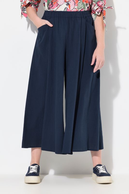 Eco Cotton Wide Leg Elastic Waist Cropped Pants