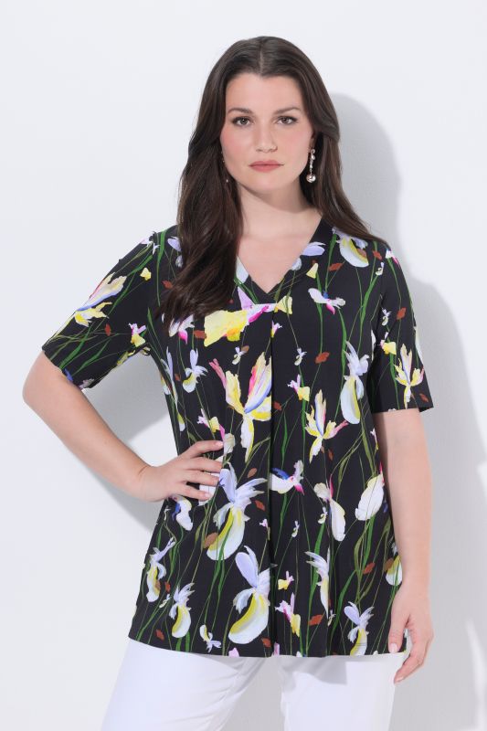 Iris Print Stretch Knit Slinky Top