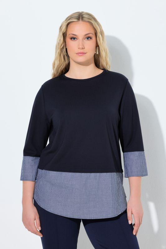 Pinstripe Blouse Hem Sweatshirt