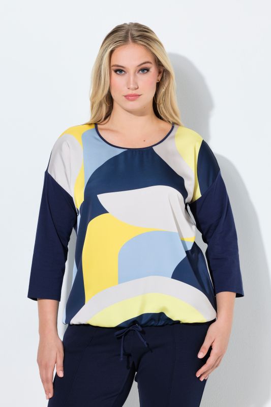 Retro Geometric Print Satin Panel Tee