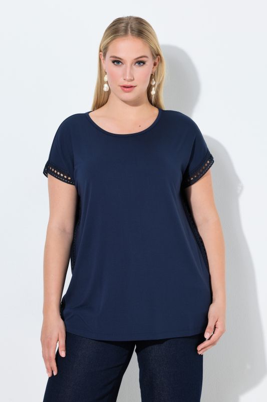 Openwork Trim Cap Sleeve Tee