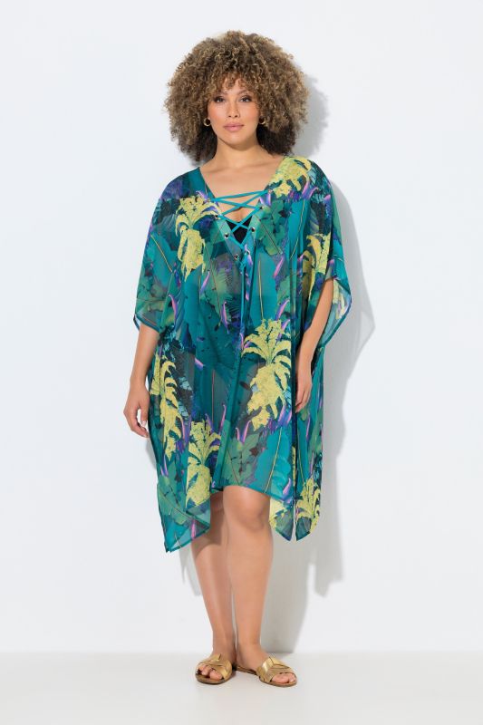 Sheer Jungle Print Lace Up Kaftan