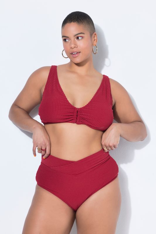 High Waisted Terry Cloth Striped Bikini Briefs