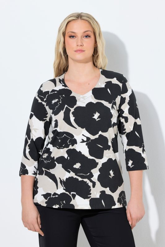 Monochrome Floral 3/4 Sleeve Tee