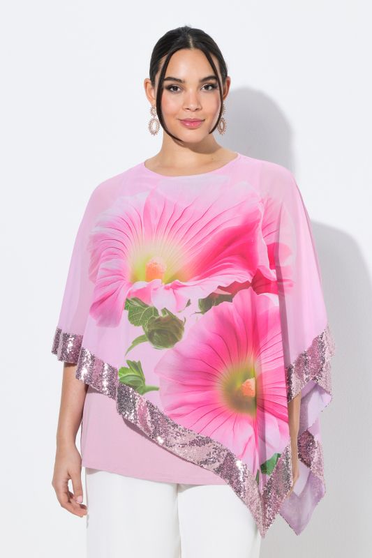 Sequined Floral Layered Chiffon Blouse