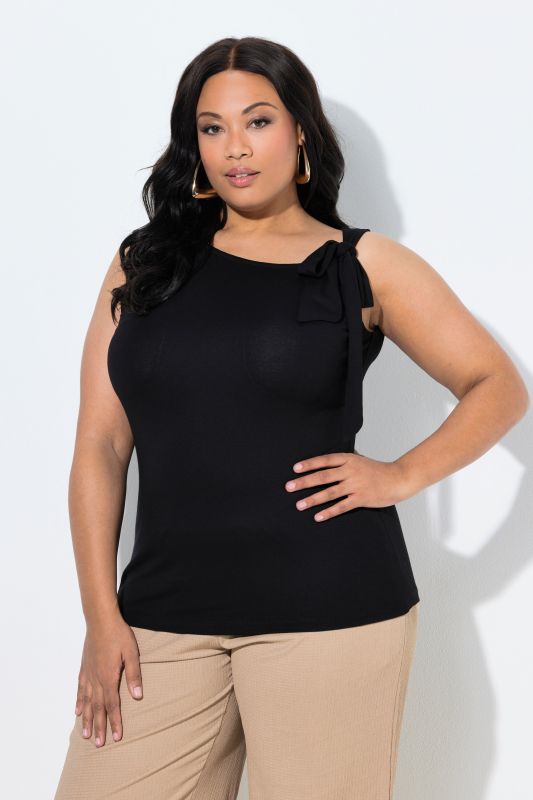 Asymmetric Ribbon Tie Jersey Blouse