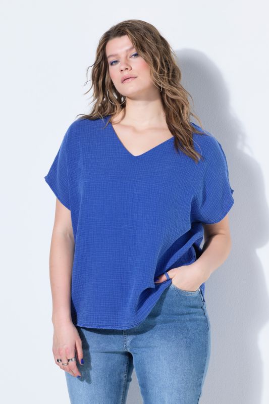 Oversized Cap Sleeve Muslin Blouse