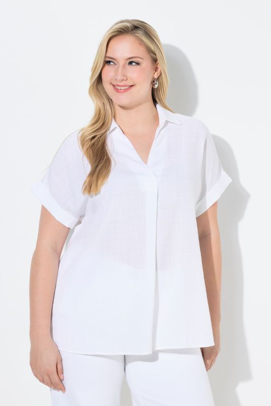 Button Accent Back Short Sleeve Blouse