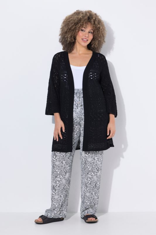 Mixed Openwork Longline Cardigan