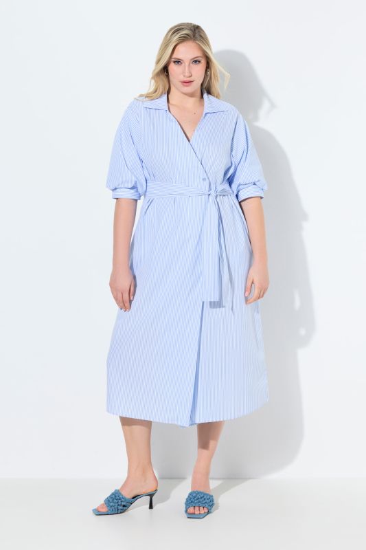 Striped Wrap-Look Pocket Dress