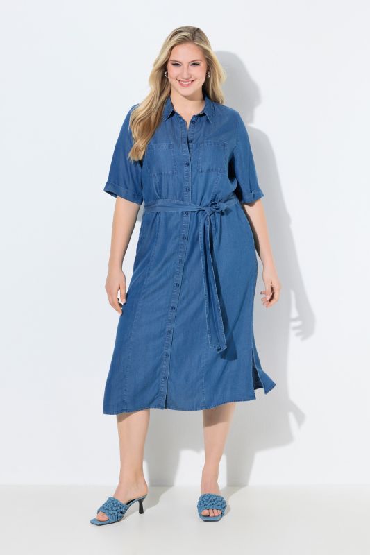 Denim Look Lyocell Button-Down Dress