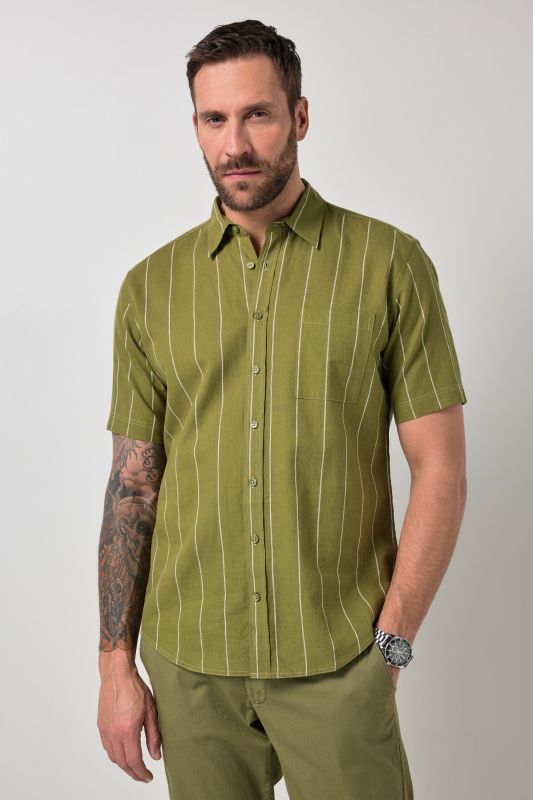 Linen-blend striped shirt