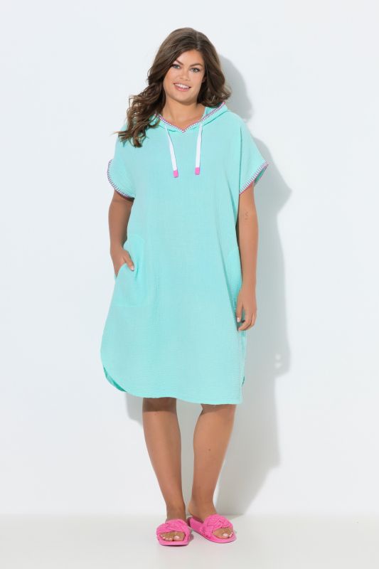 Contrast Stitch Hooded Muslin Dress