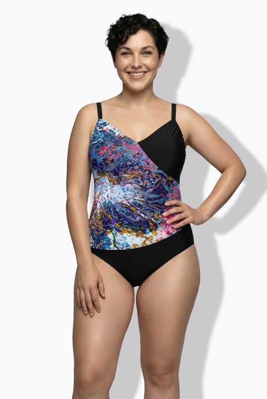 Sparkling Abstract Print Wrap-Look Swimsuit