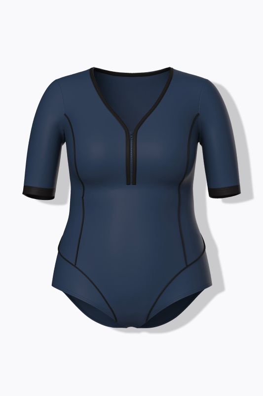 Short Sleeve Zip Front Swimsuit