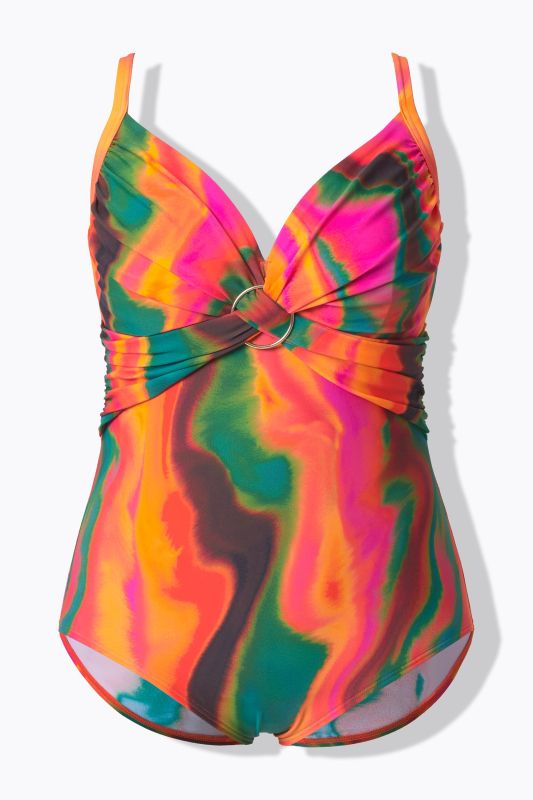 Tie Dye Wrap Front One Piece Underwire Swimsuit