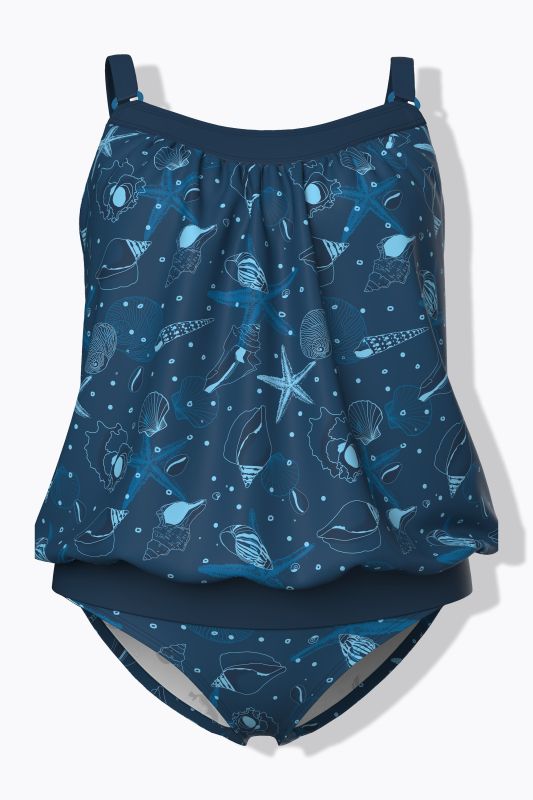 Shell Print Elastic Hem Tankini Set