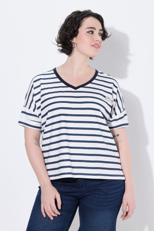 Bow Applique Short Sleeve Striped Tee
