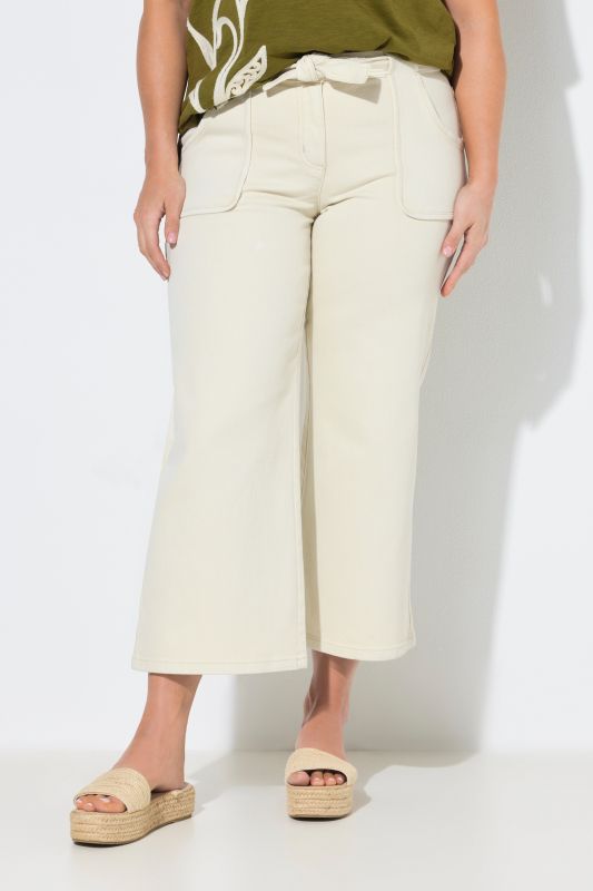 Eco Cotton Tie Belt Stretch-Fit Denim Culottes