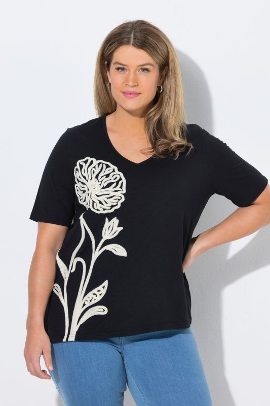 Eco Cotton Flower Embroidery Short Sleeve Tee