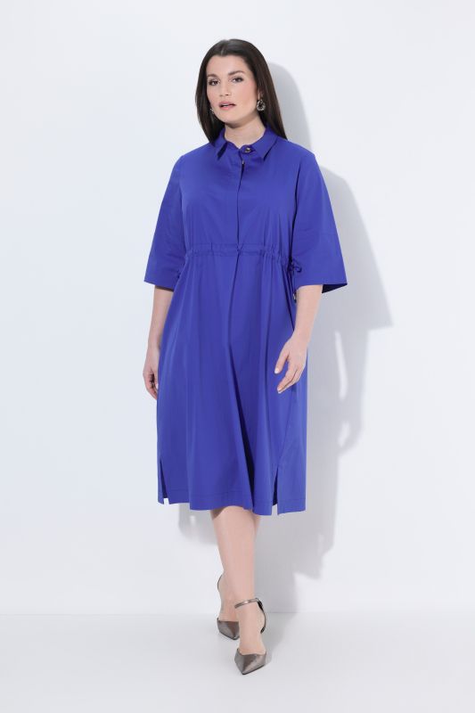Drawstring Waist Short Sleeve Button-Down Dress