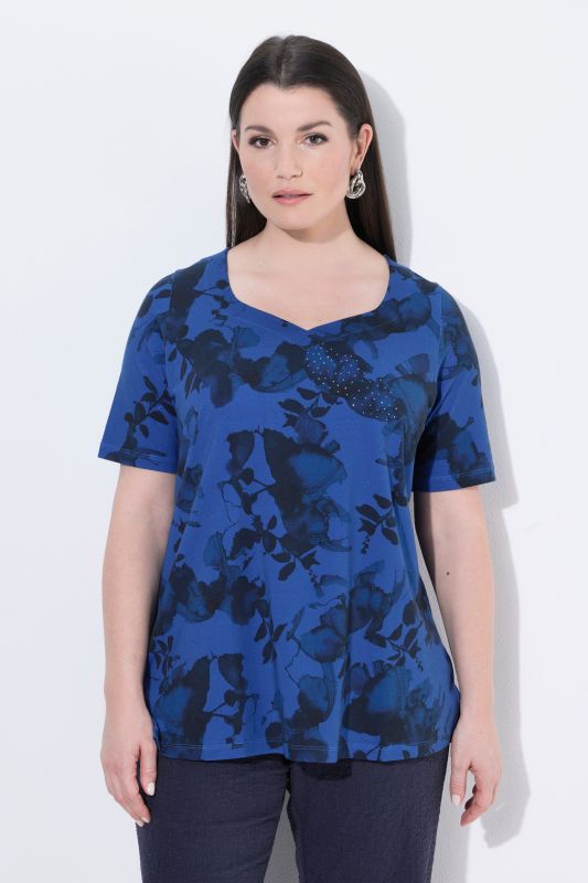 Sparkling Midnight Floral Sweetheart Neckline Pima Cotton Tee