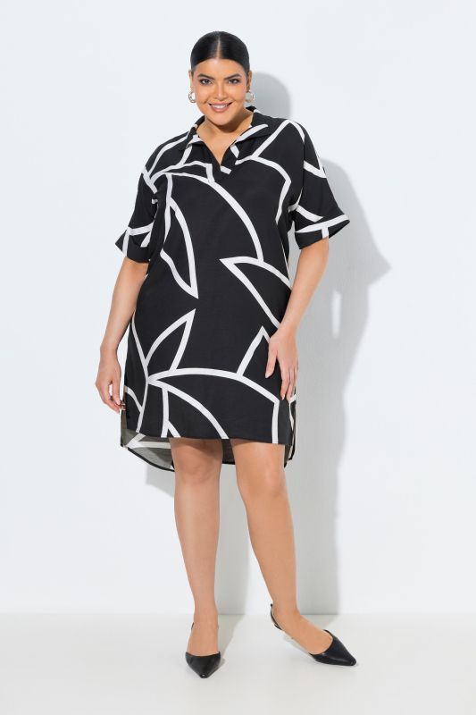 Leaf Outline Collared Hi-Low Dress