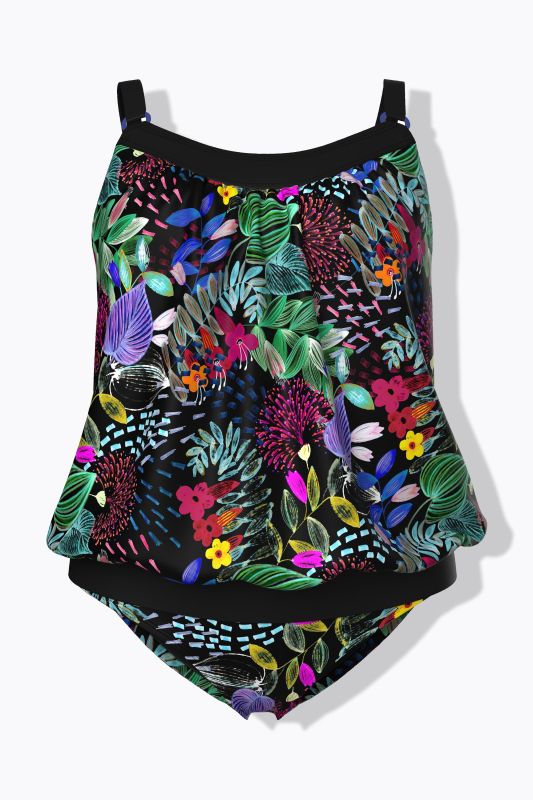 Jungle Flora Elastic Hem Tankini Set
