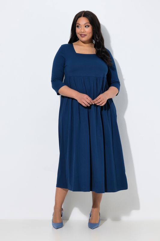 Square Neck Empire Knit A-line Pocket Dress