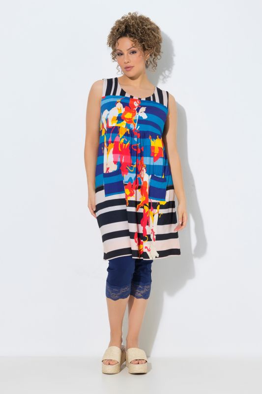 Striped Patchwork Print Sleeveless Jersey Dress