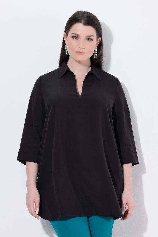 Collared 3/4 Sleeve Lyocell Tunic Blouse
