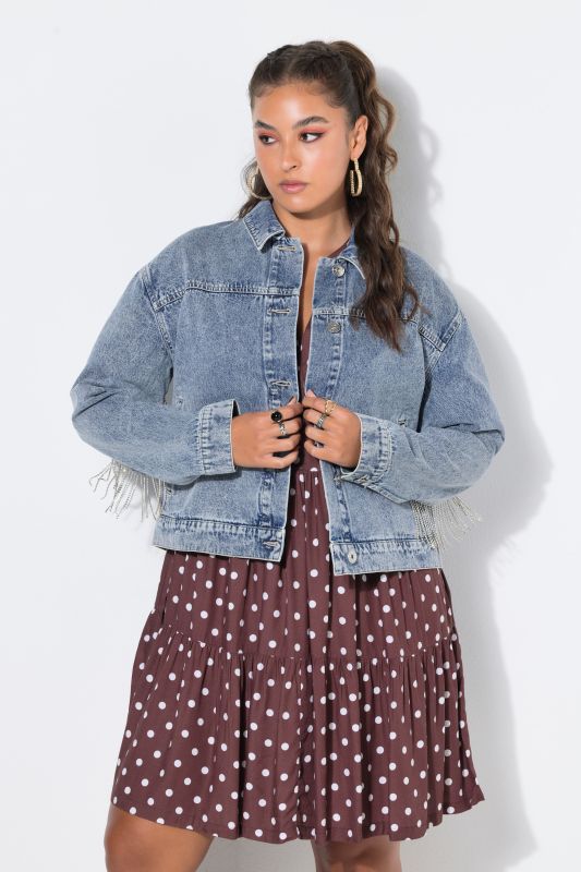 Rhinestone Fringed Denim Jacket