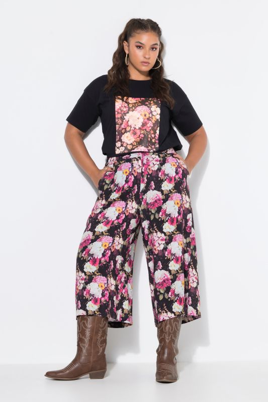 Hydrangea Print Elastic Waist Culottes