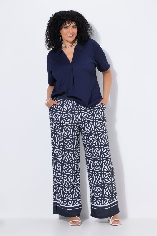 Floral Tile Print Elastic Waist Pants