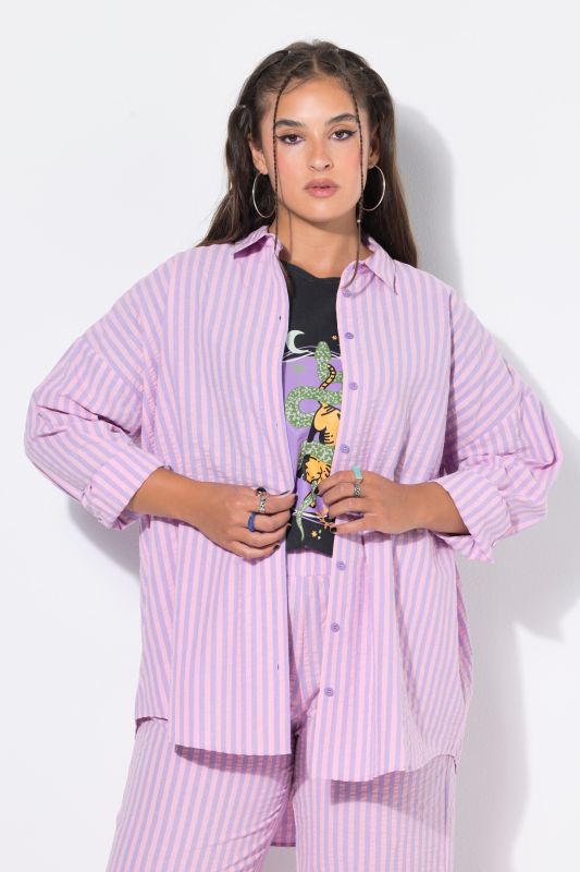 Pastel Seersucked Oversized Tunic Blouse