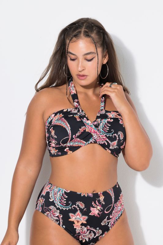 Draped Halter Neck Paisley Print Bikini Top